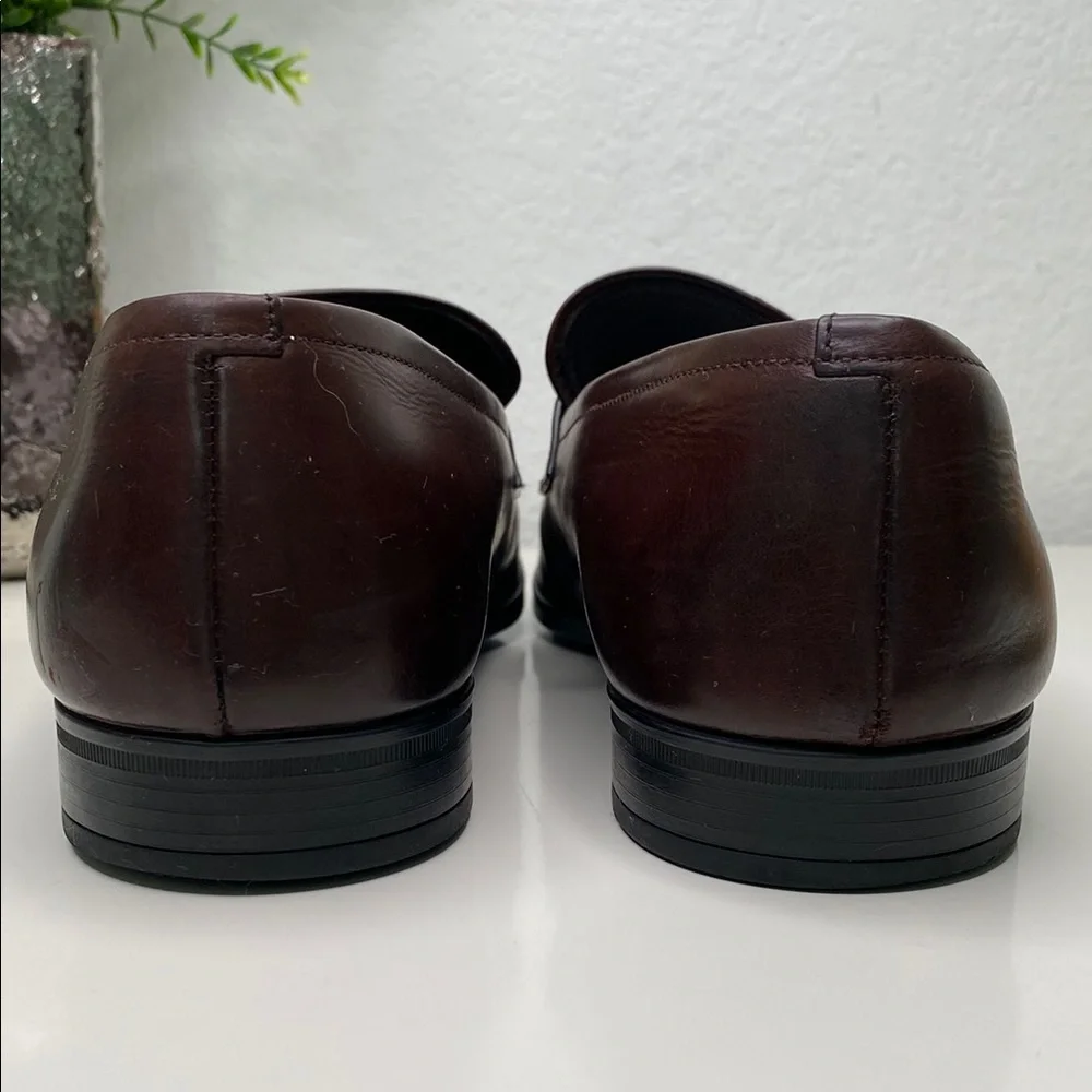 Prada‎ Penny Loafers Brown Brushed Leather Slip On Size UK8/US9 Authenticated